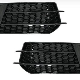 KIT GRIGLIE DX+SX PARAURTI ANTERIORE NERE A NIDO D'APE PER AUDI A1 RS1 01/2013>