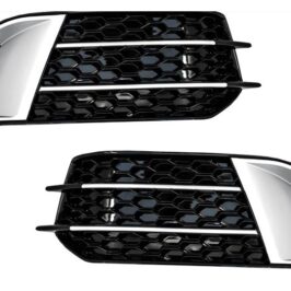 KIT GRIGLIE PARAURTI ANTERIORE DX+SX NERE-CROMATE NIDO D'APE PER AUDI A1 RS1 01/2013>